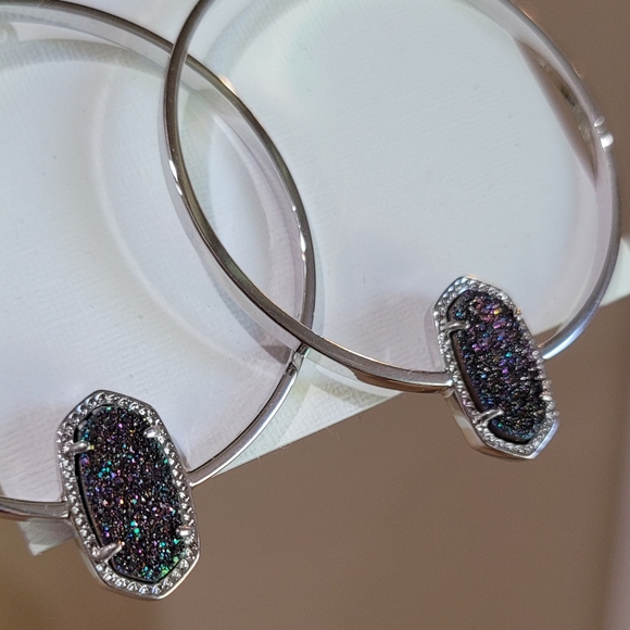 NWT Kendra Scott Drusy Earrings Silver Hoops - Picture 3 of 16